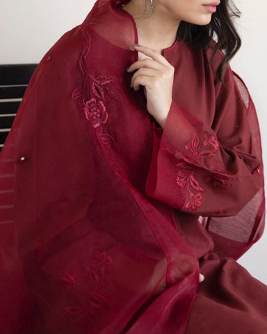 Burgundy | 3-Piece Stitched Embroidered Outfit