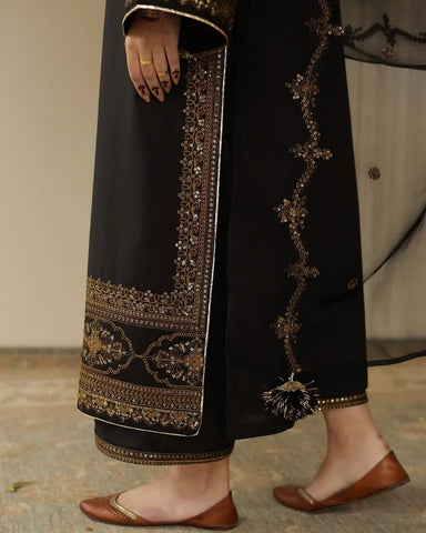 Royal Black Attire | 3-Piece Stitched Suit