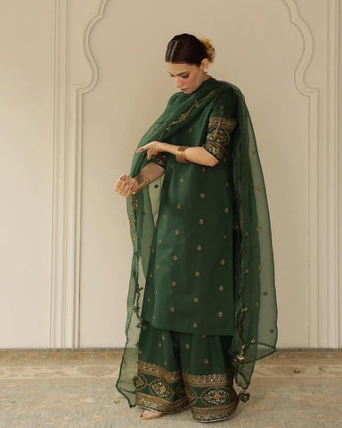 Royal Green Attire | 3-Piece Stitched Embroidered Outfit