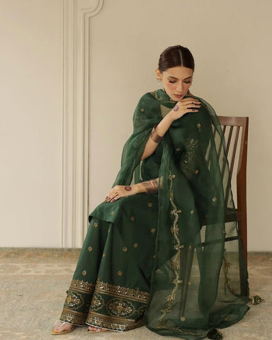 Royal Green Attire | 3-Piece Stitched Embroidered Outfit