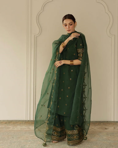 Royal Green Attire | 3-Piece Stitched Embroidered Outfit