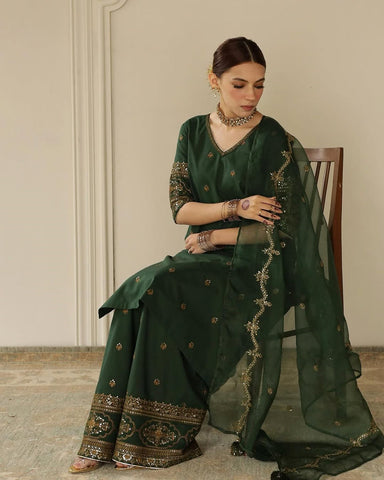 Royal Green Attire | 3-Piece Stitched Embroidered Outfit