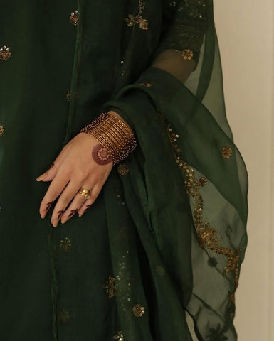 Royal Green Attire | 3-Piece Stitched Embroidered Outfit