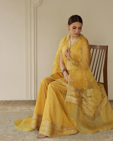 Royal Mustard Attire | 3-Piece Stitched Embroidered Outfit