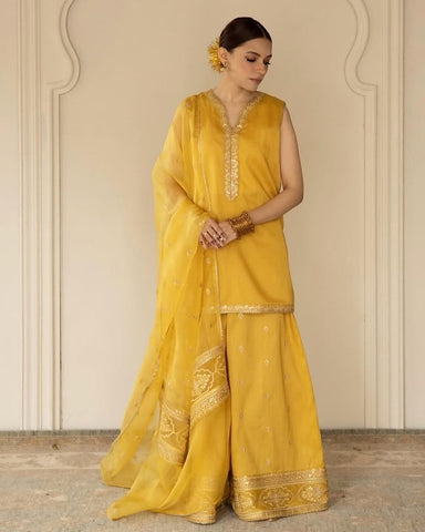 Royal Mustard Attire | 3-Piece Stitched Embroidered Outfit