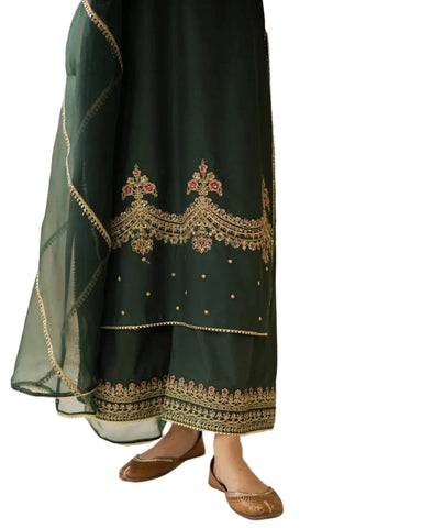 Green Bloom - 3 pc Stitched Outfit