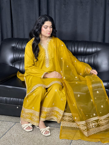 Royal Mustard Attire | 3-Piece Stitched Embroidered Outfit