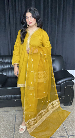 Royal Mustard Attire | 3-Piece Stitched Embroidered Outfit