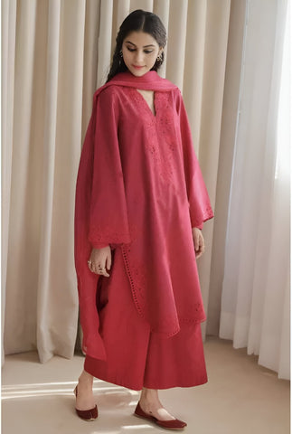 Maroon Elegance – Luxury Embroidered 3 PC Suit for Women