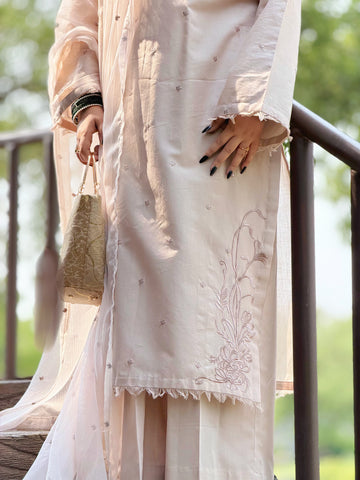 New Ivory Summer Cotton | 3-Piece Stitched