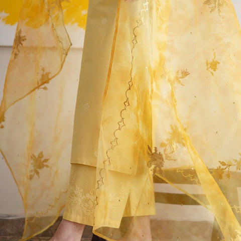 Mellow Yellow Full Sleeve 3-piece Stiched Dress