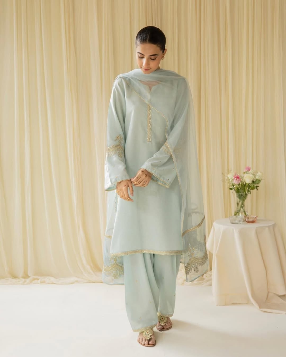 Aqua Bloom - 3 pc Stitched Outfit