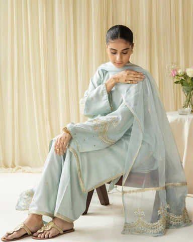 Aqua Bloom - 3 pc Stitched Outfit