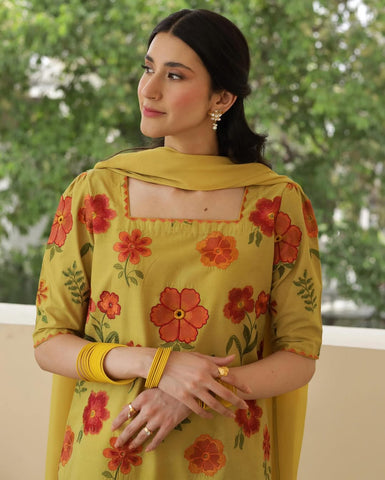 OLIVE YELLOW - 3-piece stitched outfit