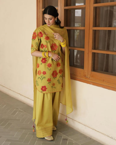 OLIVE YELLOW - 3-piece stitched outfit