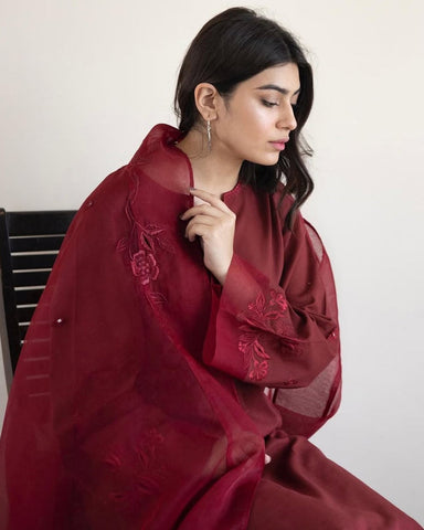 Burgundy | 3-Piece Stitched Embroidered Outfit