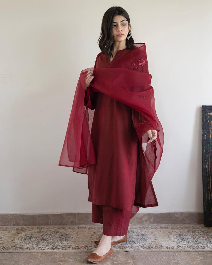 Burgundy | 3-Piece Stitched Embroidered Outfit