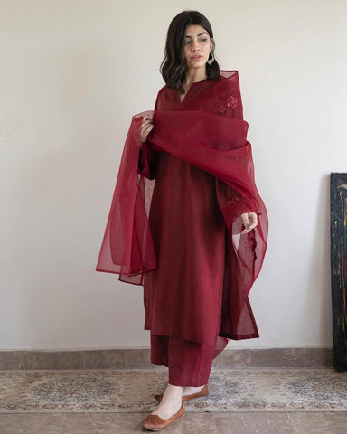 Burgundy | 3-Piece Stitched Embroidered Outfit