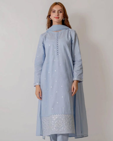 Soft Sky Embroidery |3-piece Stitched Dress
