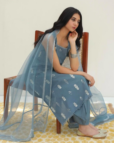 Steel Blue - 3 pc Stitched Outfit