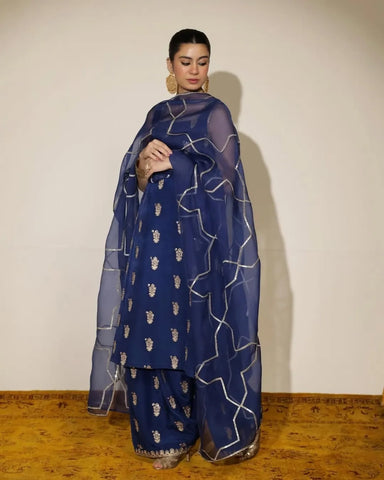Cobalt blue 3 pc Stitched Dress