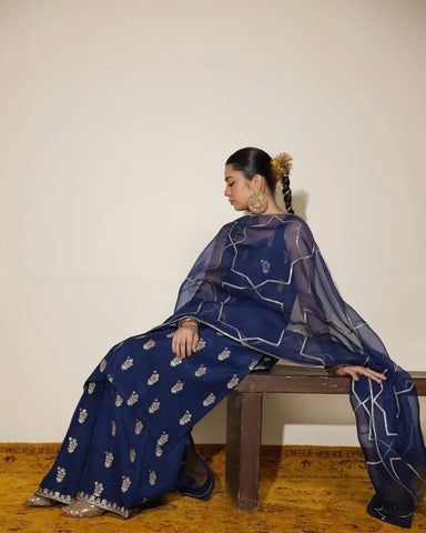 Cobalt blue 3 pc Stitched Dress