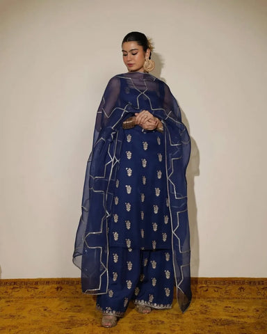 Cobalt blue 3 pc Stitched Dress