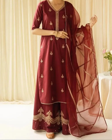 Maroon Bloom - 3 pc Stitched Outfit
