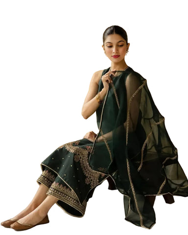 Green Bloom - 3 pc Stitched Outfit